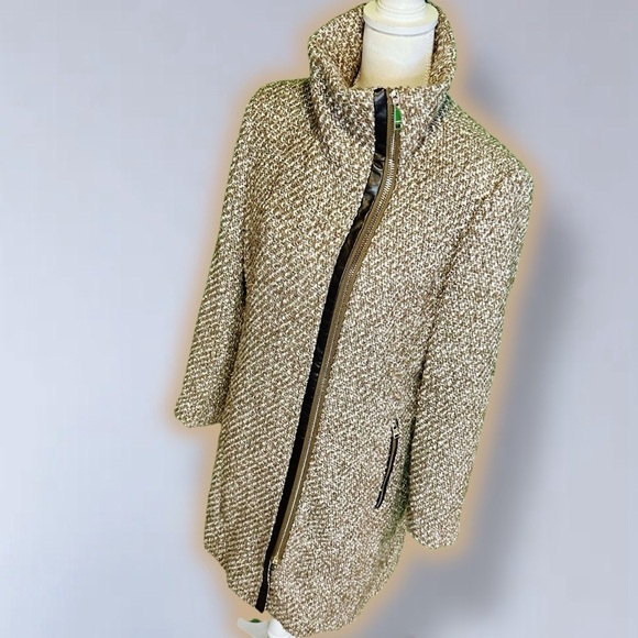 Calvin Klein Women’s Brown Tweed Wool Blend Asymmetrical ‘Walker’ Coat Size L - Picture 7 of 16